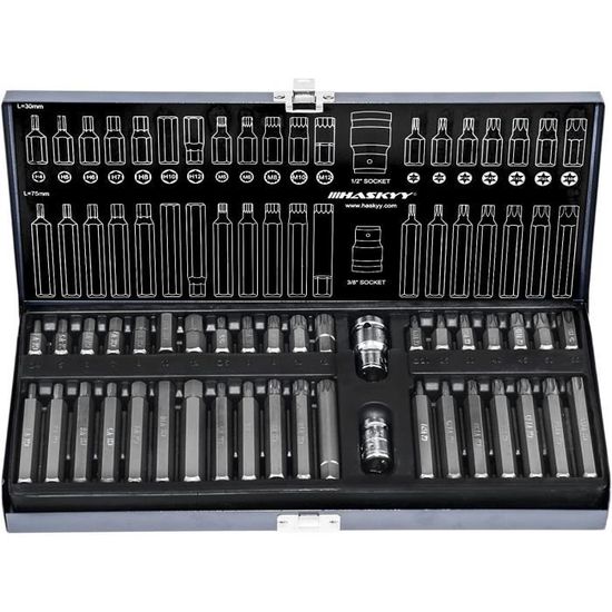 Jeu De 21 Douilles Multiples (12 Pans) 1/2" - Tailles 8 à 36 Mm, Acier Chrome-vanadium, Pour écrous Abîmés Ou Difficiles