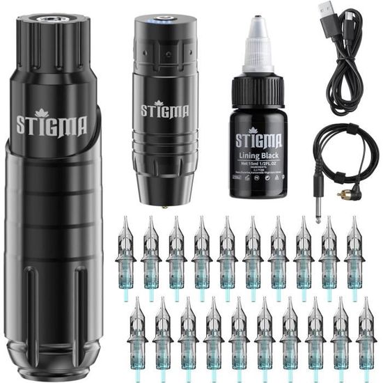 Biomaser Stylo Rotatif Sans Fil Tattoo Machine 2200mAh - 7 Coups Réglables, Écran OLED, 20 Aiguilles Cartouches, Kit Complet Professionnel