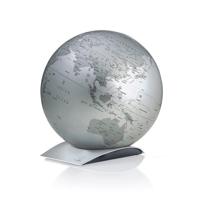 Globe terrestre à poser sur socle design Argent métallisé