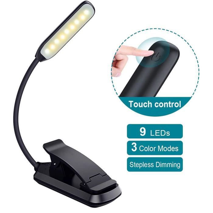 Noir-Lampe de Lecture Livre 7 LED [Lumière Blanc Froid et Chaud] lampe flexible rechargeable par USB avec soin des yeux