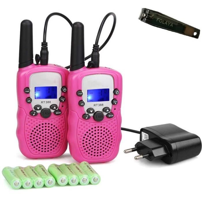 RT388 Talkie Walkie Enfants Rechargeable PMR446 8 Canaux 10 Tonalités d’Appel Lampe Torche VOX Talkie Walkie Fille (Rose, 1 Paire)