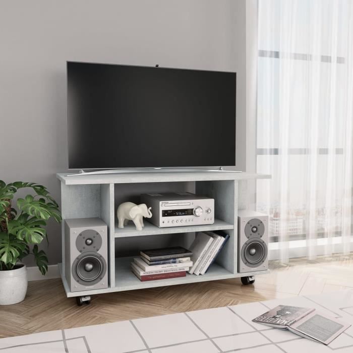 FIHERO Meuble TV avec roulettes Gris cement 80 x 40 x 40 cm Aggloméré