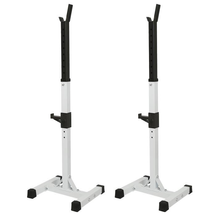 Repose Haltère Hauteur Réglable Repose Barre Musculation Rack de Rangement Charge Max.150 kg Squat Rack Blanc