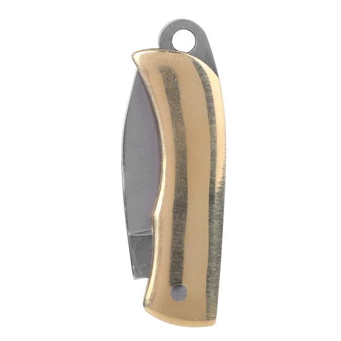 Mini couteau pliant en laiton de poche multifonctionnels extérieurs portables pour porte-clés (Jaune )-RUI