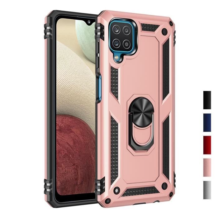 Coque Samsung A12 5G,Double Couche Armure 360°Ring Stand Support Voiture Magnétique Étui Pour Samsung Galaxy A12 5G, Or Rose