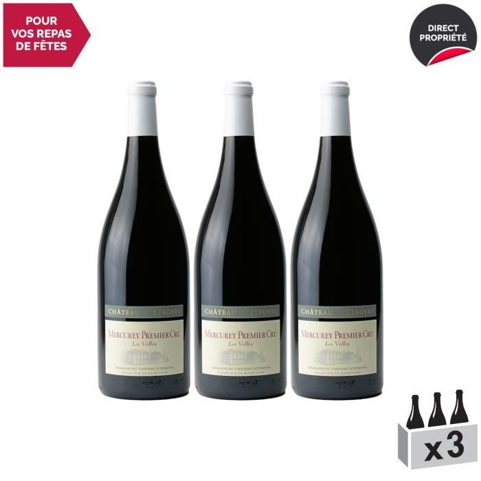 Mercurey 1er Cru Les Velley MAGNUM Rouge 2018 - Lot de 3x150cl - Château d'Etroyes - Vin AOC Rouge de Bourgogne - Cépage Pinot Noir