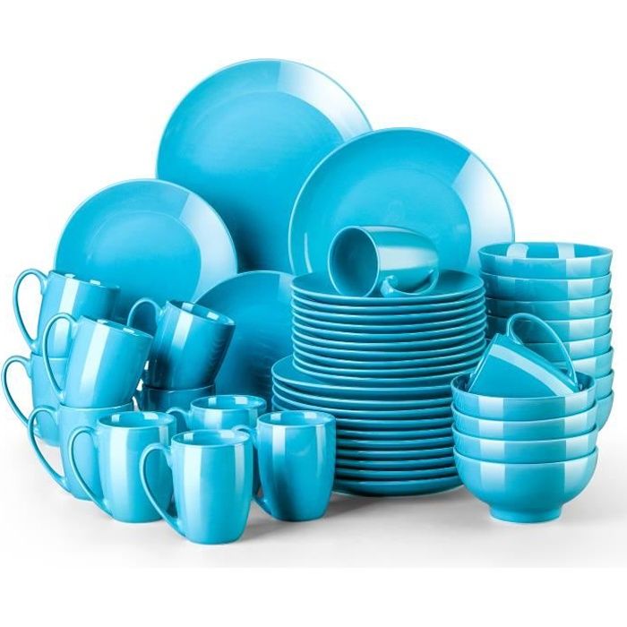 Service de Table en Porcelaine - Service Vaiselle Complet 48 Pièces pour 12 Personnes - Bleu - LOVECASA Série Sweet