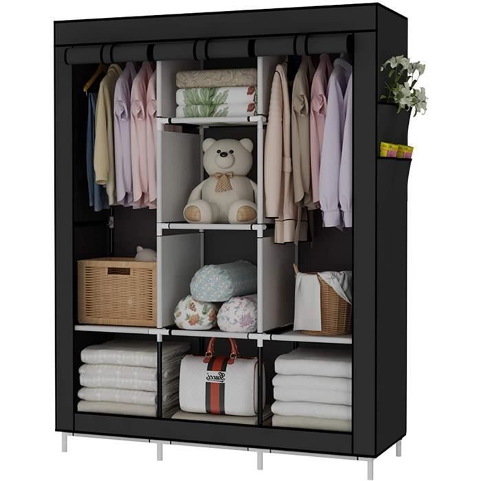 DRESSING GardeRobe transportable Armoire de Rangement Penderie en Tissu intisseacute avec Portes coulissantes Noir31