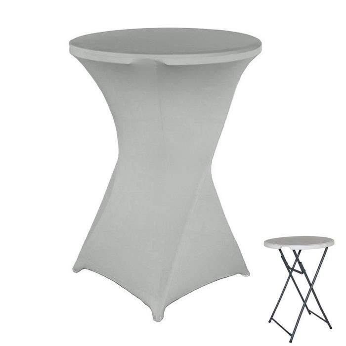 Housse Table Haute Mange-Debout Nappe Stretch Bistrot Cocktail Mariage 60*110cm Gris Clair