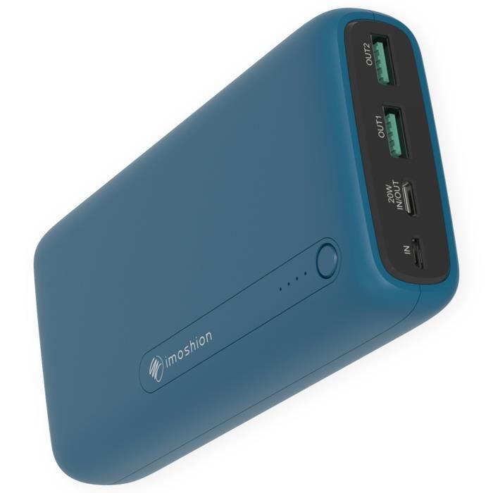 IMOSHION® Batterie Externe 27000mAh Recharge Rapide USB-C micro-USB USB-A Power Bank Bleu