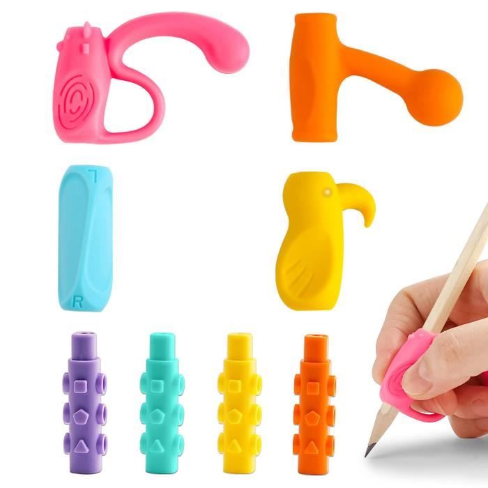 Guide Doigt 4+4 Grips Crayon et Prolongateur de Crayon Ergonomique Aide Ecriture Pour Enfants Étudiants