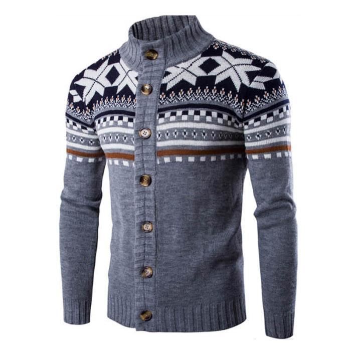 Pull Homme imprimé Cardigan homme pull bouton Pull jacquard homme Pull épais pour homme vintage