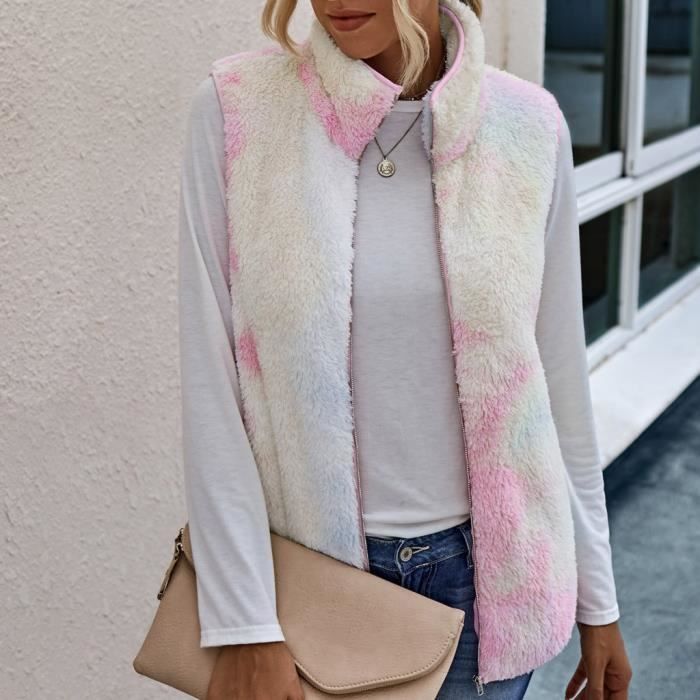 Cardigan gilet sans manches à col montant et poches ouvertes à l'avant pour femmes