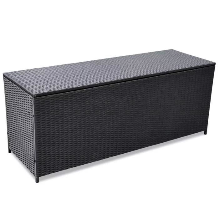 Banc de rangement Boîte de rangement d'extérieur Résine tressée Noir 150x50x60 cm