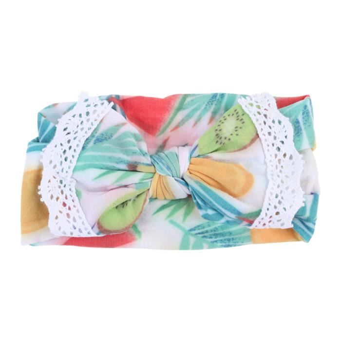 Bandeau de cheveux en nylon imprimé bébé bandeau bowknot à larges bords doux avec accessoires de de tête de dentelle (fruits)