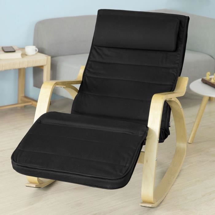 SoBuy® FST16-Sch Rocking Chair, Fauteuil à bascule avec repose-pieds réglable design, Fauteuil berçante, Fauteuil relax