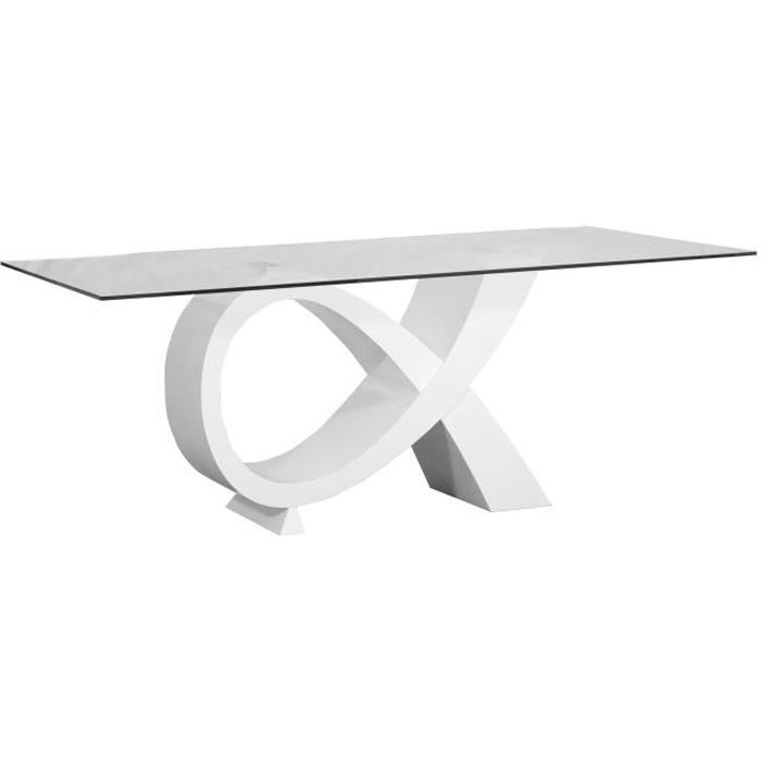SCIAE Table à manger 8 personnes - Style contemporain - Laqué blanc et verre - L 200 x P 100 x H 76 cm - ELECTRA