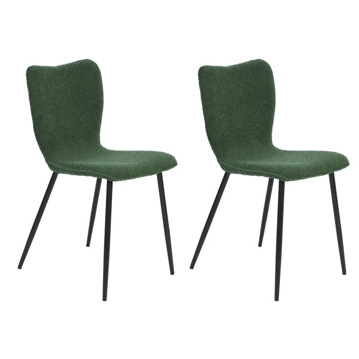 urban meuble lot de 2 chaises salle à manger en tissu vert effet laine bouclette