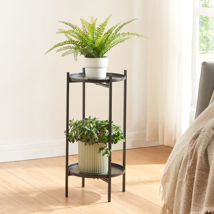 Support de plantes Tuusula à 2 niveaux métal 54 x 25 cm noir Support de plantes Tuusula à 2 niveaux métal 54 x 25 cm noir