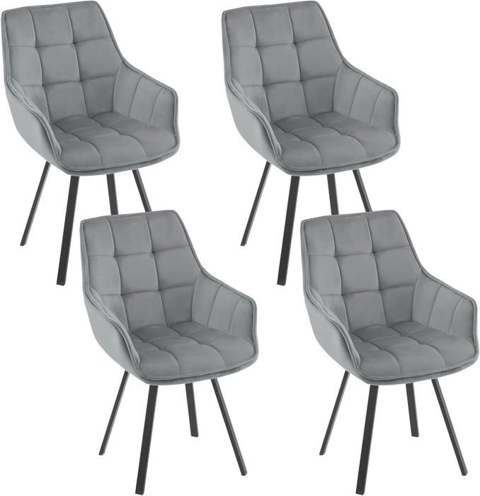 EUGAD Lot de 4 Chaises Salle à Manger Pivotante Chaise de Cuisine en Velours Appui-Coudes Pieds en Métal Gris Foncé E0AG0169-4
