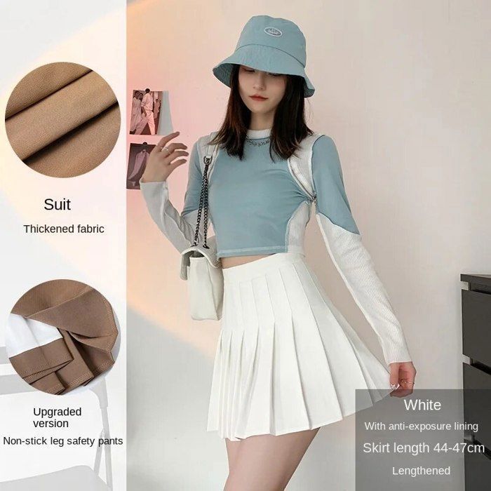Jupe - Preppy Harajuku - Mini jupe plissée - Blanc - Femme Blanc