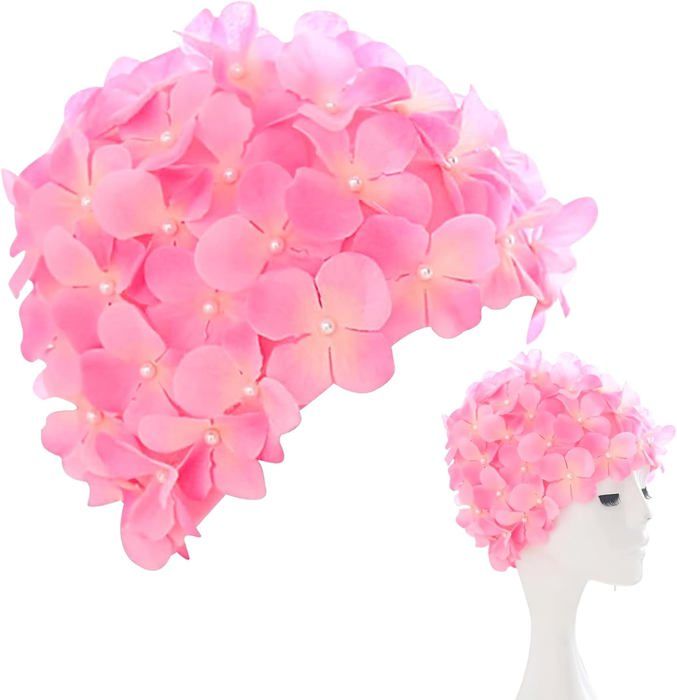 ulapithi Bonnets de bain - Bonnet de bain Fashion Flower avec pétales de fleurs - Turban pour cheveux longs, bonnet de bain bonnets de bain protection des cheveux d'oreille Rose