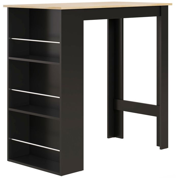 Table de bar HOMCOM table haute de cuisine mange-debout comptoir - dim. 112L x 57l x 106H cm - 3 étagères - noir Table de bar HOMCOM table haute de cuisine mange-debout comptoir - dim. 112L x 57l x 106H cm - 3 étagères - noir