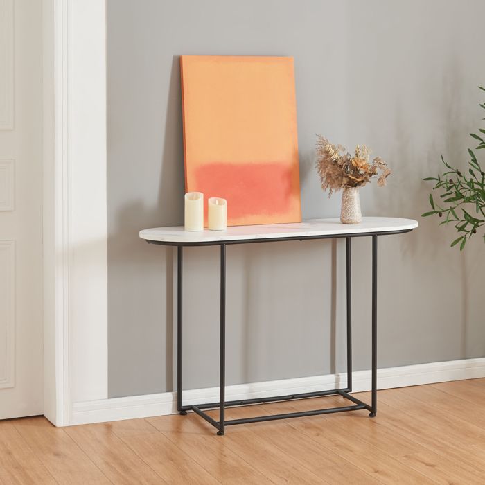 Table console Nordfron 120 x 40 x 75 cm noir effet marbre blanc
