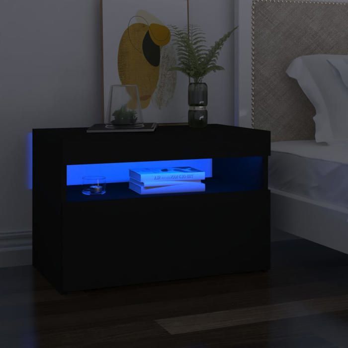 Tables De Chevet Avec LED Et Ports USB | Lot De 2 | 2 Tiroirs Rangement | Blanc | 66x40x30cm