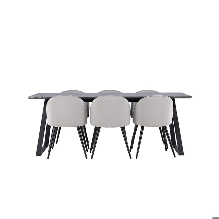 Malaga ensemble pour salle à manger table de salle à manger 90x200cm gris foncé et 6 Skagen chaise velours gris. Malaga ensemble pour salle à manger table de salle à manger 90x200cm gris foncé et 6 Skagen chaise velours gris.