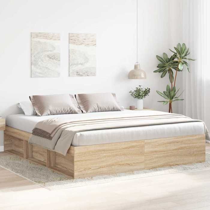 Lit classique double - Cadre de lit - sans matelas - chêne sonoma 200x200 cm DECO JA7566795