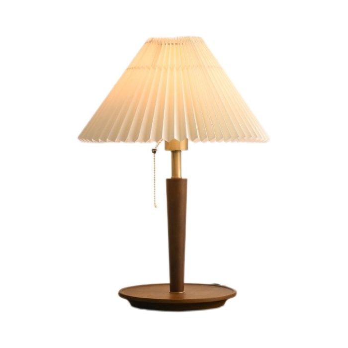 Lampe de Bureau Plissée Rétro piètement en noyer H46cm