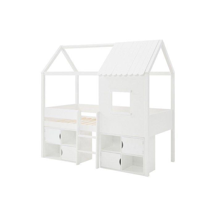 Lit mi-hauteur cabane 90 x 190 cm - Pin et MDF - Blanc - VALESKIA