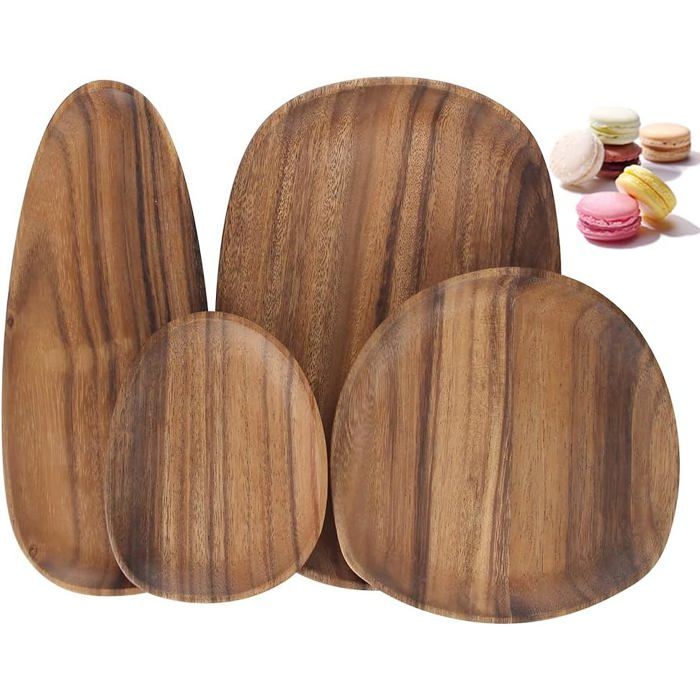 Set de 4 plateaux ronds irréguliers en bois pour snacks fromages apéritifs desserts sushis fruits salades assiettes en bois