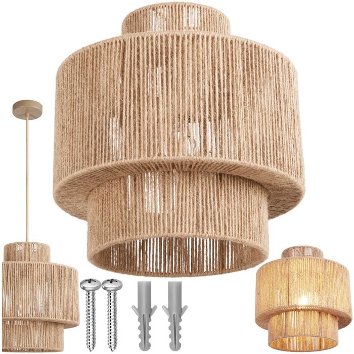 Abat-jour - TECTAKE - Suspension ALLEGRA au style bohème avec fibre de jute durable 40W Ø 32 x 33 cm - Marron naturel