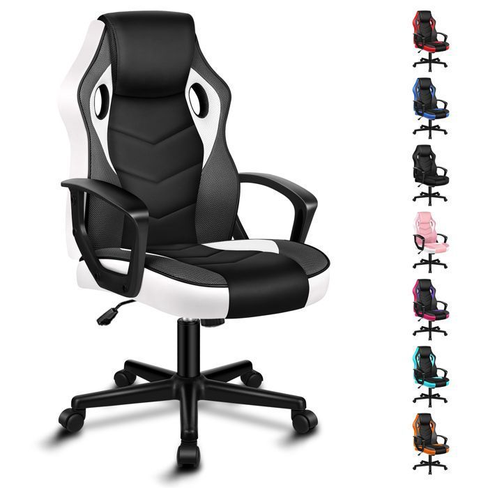 ALFORDSON Mega Chaise de bureau gaming Tissu patchwork en similicuir ergonomique Bureau à roulettes réglable en hauteur - vue 5