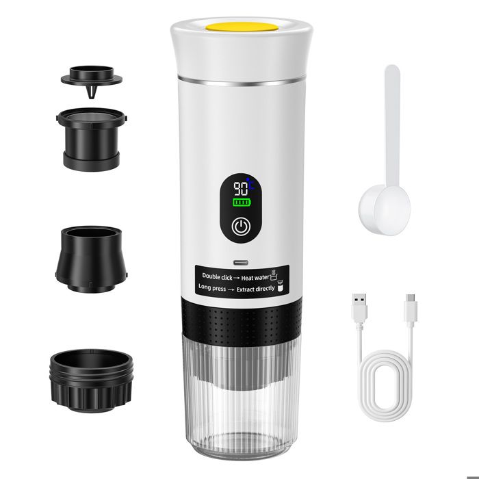 Machine à expresso portable3-en-1 Cafetière à Capsules et Moulu avec BatterieCompatible Dosettes ESE et Café Moulu pour camping