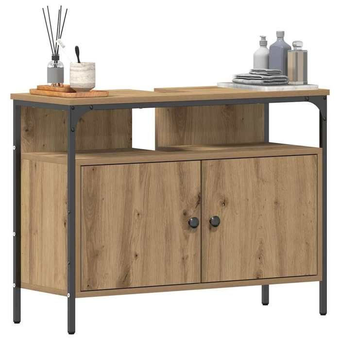 Marron Meuble sous-vasque de bain - SARAZYJ - Armoire de bain - avec porte chêne artisanal LL1191