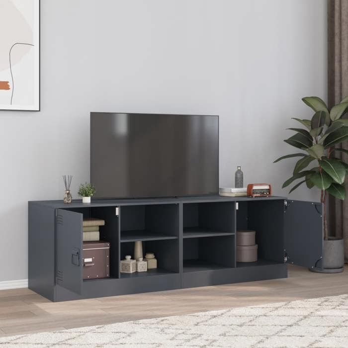 Meuble TV mural - VIDAXL - 67x39x44 cm - Anthracite - Acier laminé à froid - Capacité 160 kg - 2 étagères