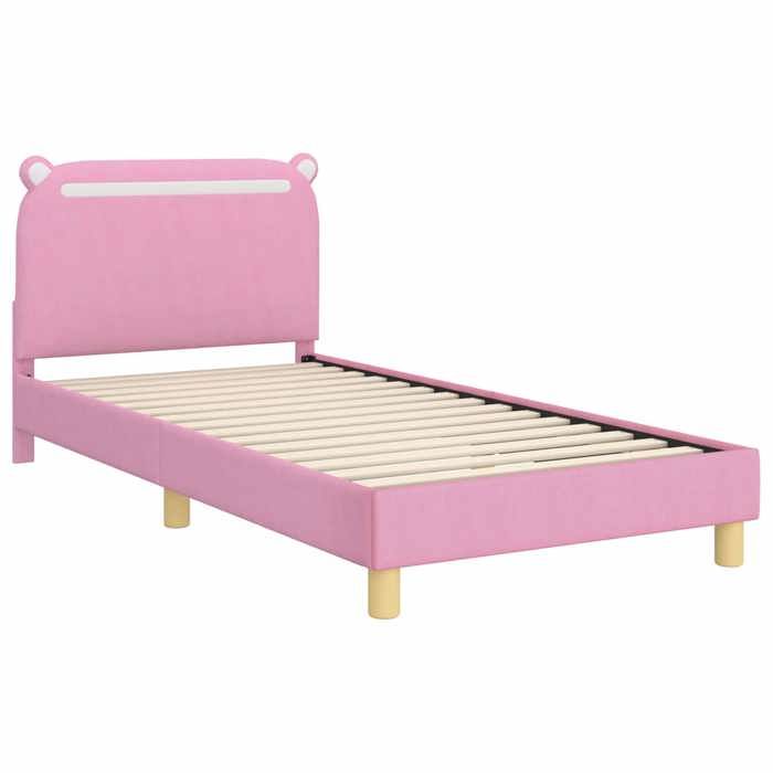 Lit enfant avec tête de lit - UU - Rose - 80x200 cm - Bois dingénierie - Poches de rangement - Design bas