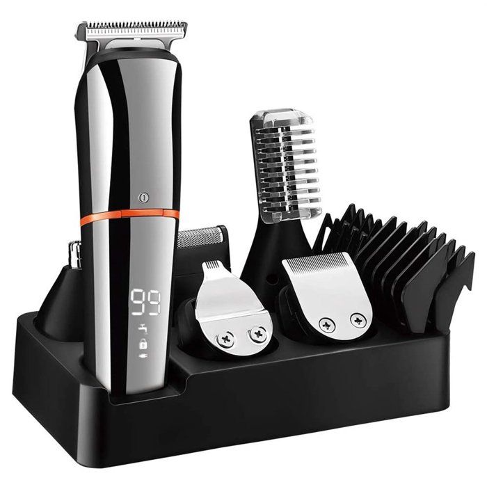 Tondeuse à barbe pour hommes - Étanche et rechargeable par USB - Kit de tondeuse de précision 6 en 1 pour le visage le corps