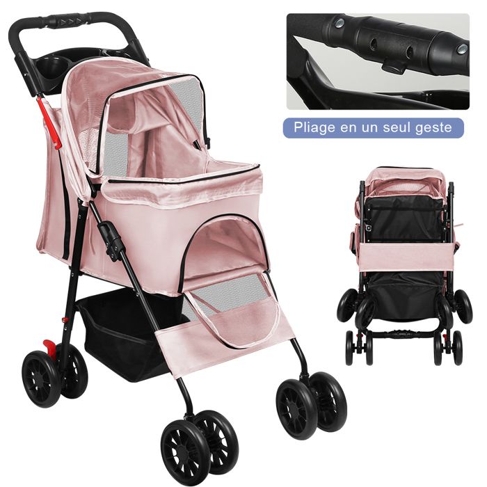 Comparer les prix de JEOBEST Poussette pour Animaux avec Panier de Rangement Porte-Gobelet Poussette pour Chiens et Chats de Compagnie Voyage Rose