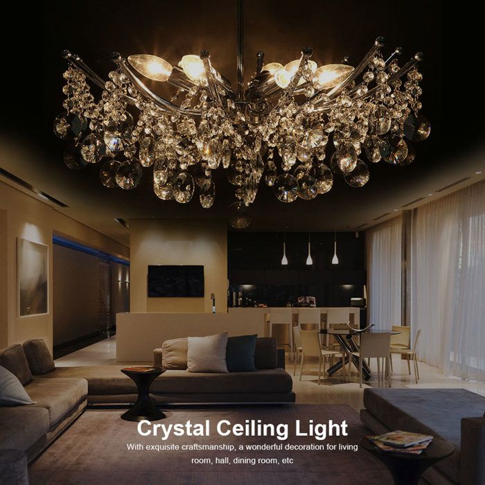 SALALIS Plafonnier en cristal Plafonnier suspendu en cristal K9 à 6 bras design moderne luminaire décoratif deco lustre