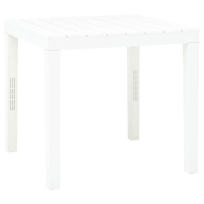 Salon de jardin en plastique - MEUBLECHIC - 1 table et 2 bancs - Blanc - Résistant aux intempéries - Sans entretien