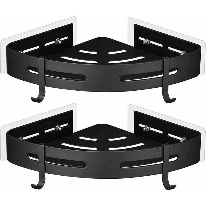 Etagère de Douche dangle sans Perçage en Aluminium Aéronautique avec 2 Crochets pour Douche Support Antirouille Autocollant pour A