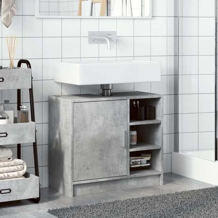 (Vente chaude) Armoire dévierCLARENCECabinet Sous vasqueCabinet de toilette， gris béton 63x29x55 cm bois dingénierie - M824809