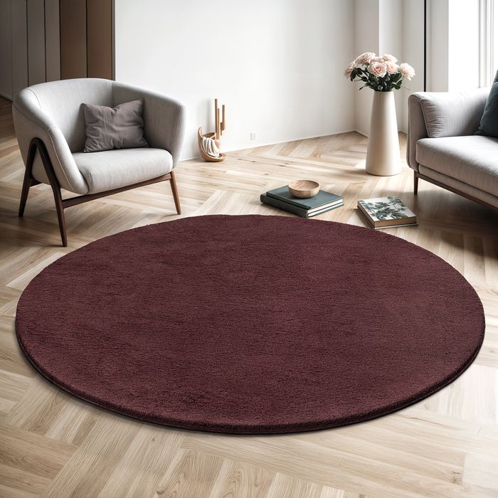 the carpet Relax tapis moelleux à poils courts dessous antidérapant lavable à 30 degrés super soft Bourgogne 160 cm rond