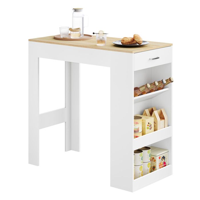 Table de Bar - WOLTU Table Haute Cuisine - Bois dIngénierie - 100x50x100cm - Chêne Clair+Blanc