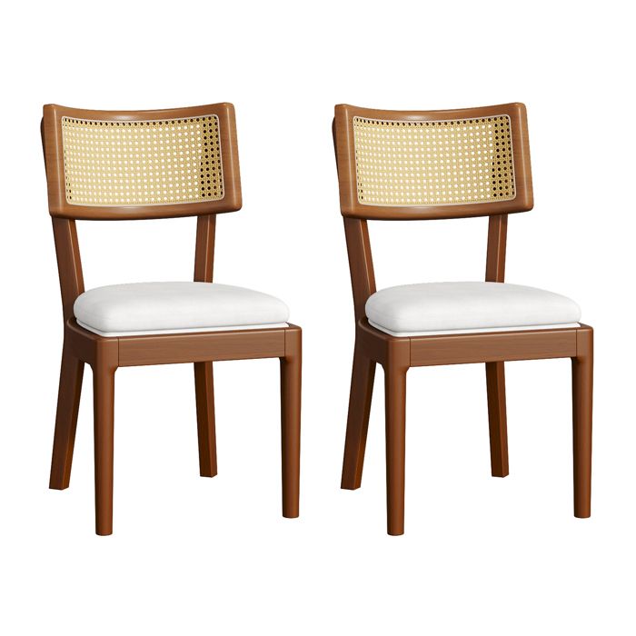 Chaise de Salle à Manger Lot de 2 - Dossier Rotin et Assise Lin Structure Bois Clair - Noyer