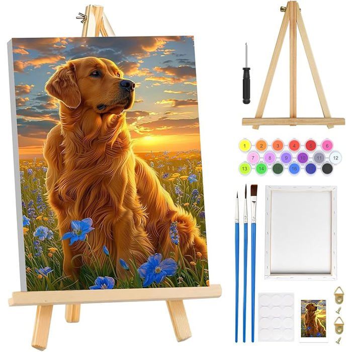 MOGTAA Montagne Peinture Numero Enfant Adulte avec Cadre, Paysage Peinture par Numero Adulte avec Chevalet, DIY Numéro d'Art Kits, Loisirs Créatifs